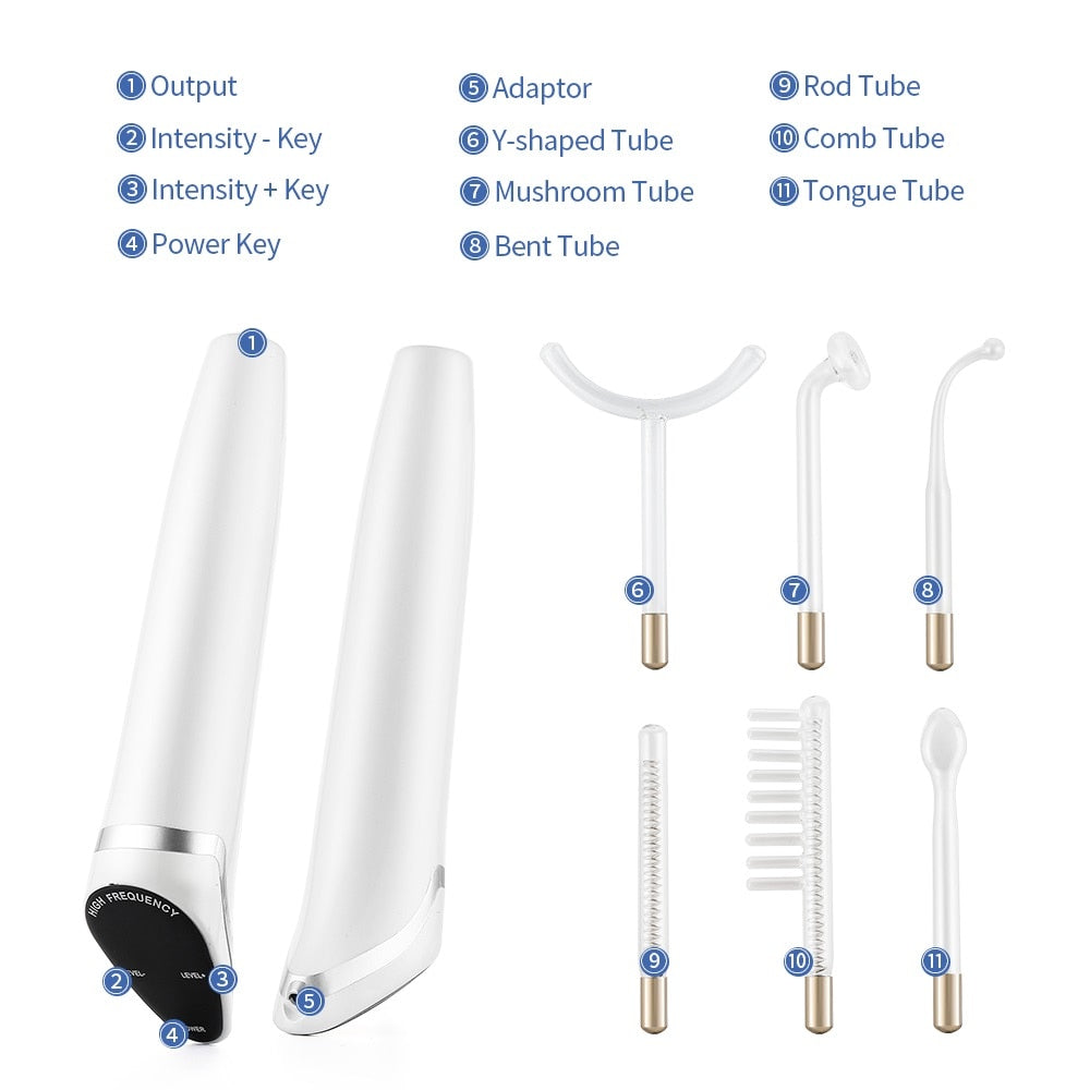 New 6 in 1 High Frequency Electrode Wand Electrotherapy Glass Tube Anti Wrinkle